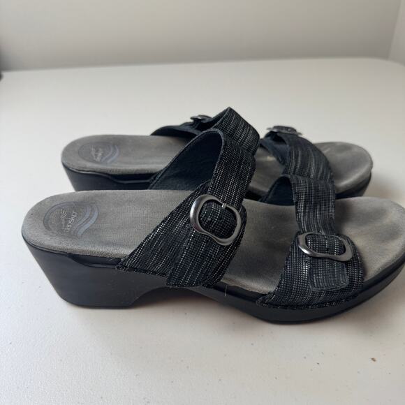 Sale $5 Dansko Sophie Black Metallic Slide Womens EU 42 Leather Sandals - Picture 3 of 11